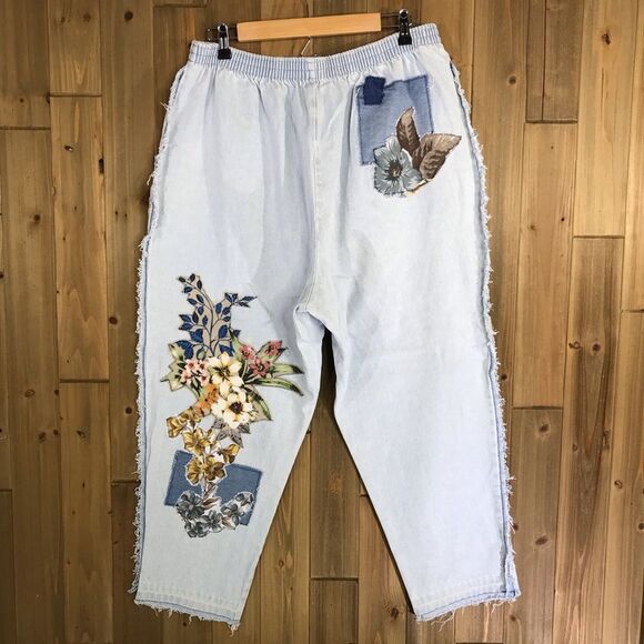 OOAK Classic Element Woman Upcycled Floral Patch Baggy Jeans Sz 20 - Picture 6 of 16